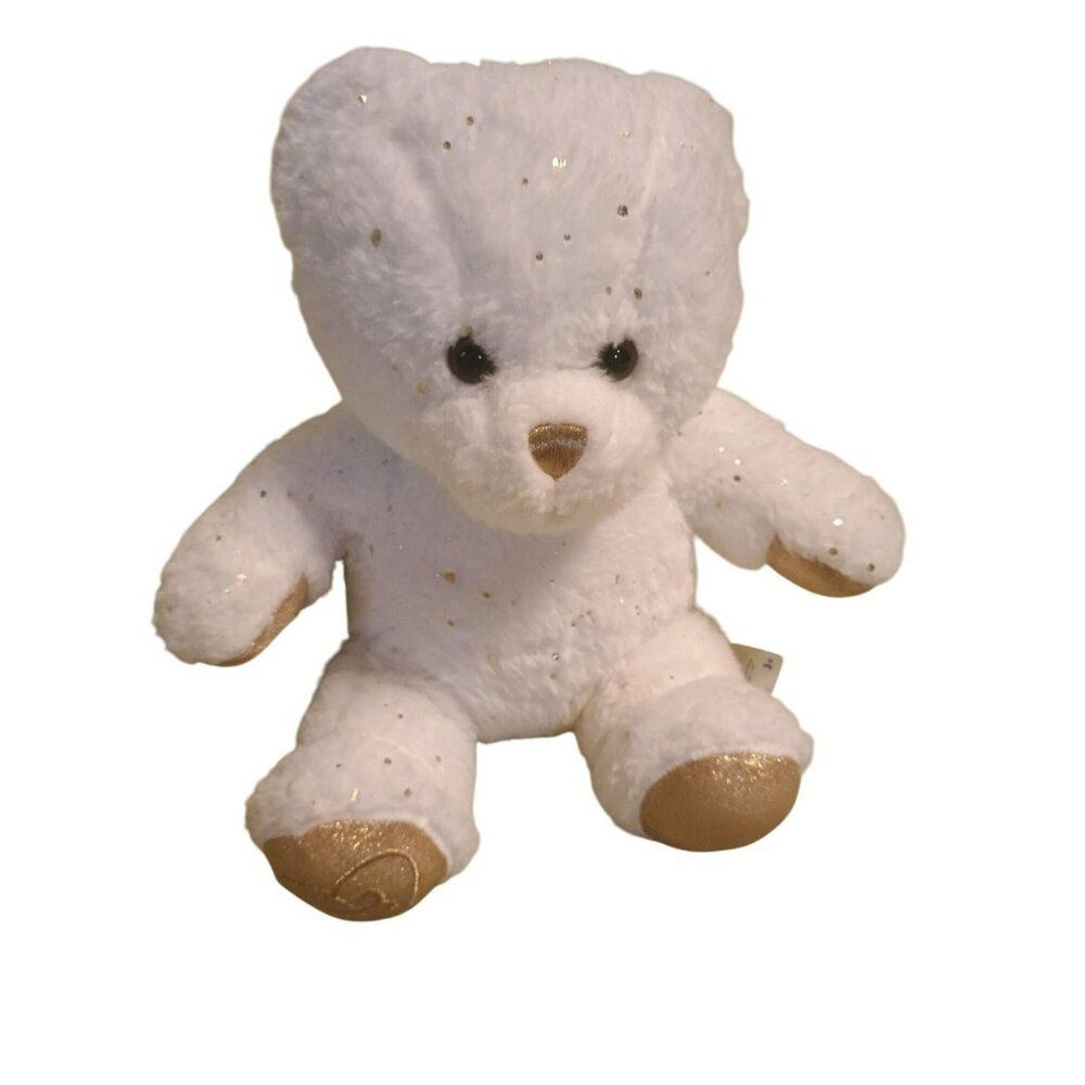 Build A Bear BAB Bear Hugs White Plush Stuffed Animal Toy 2022 Gold Glitter